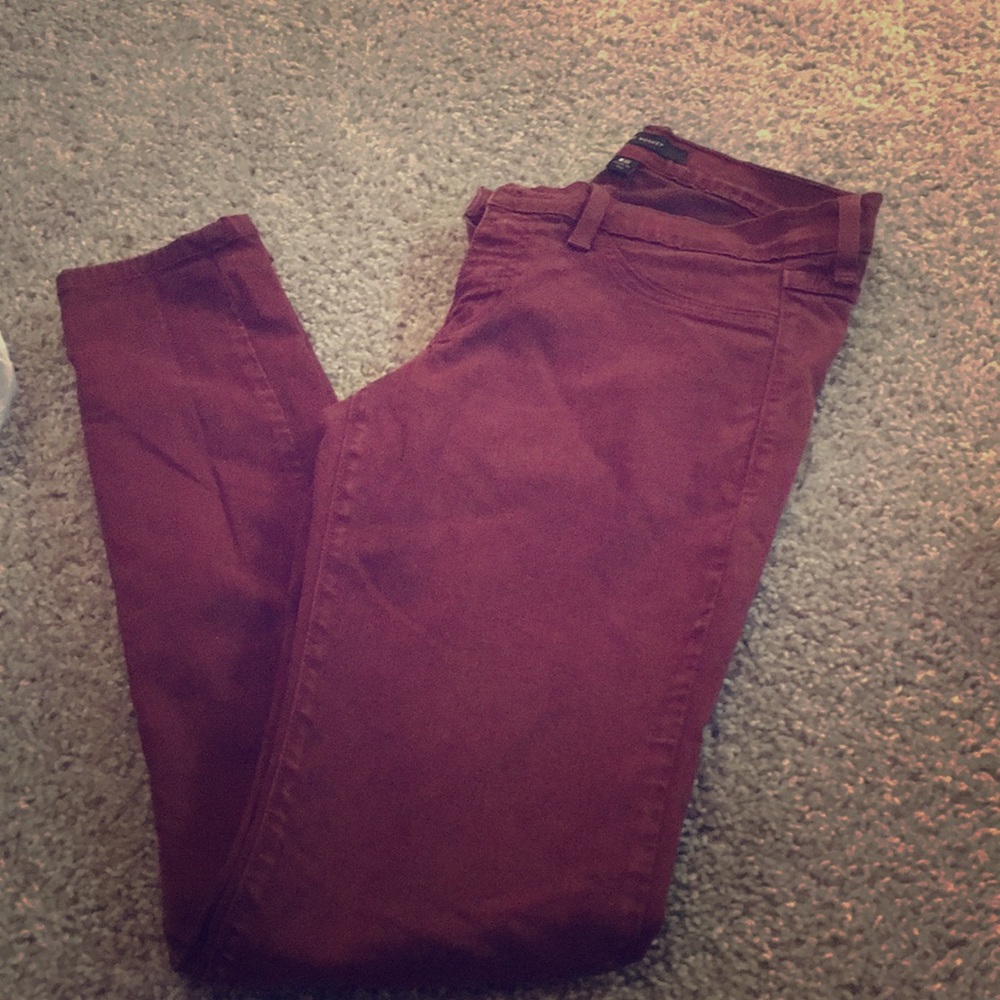 Maroon denim skinny jeans